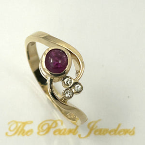 3200452 GENUINE DIAMONDS CABOCHON NATURAL RED RUBY 14K YELLOW GOLD RING