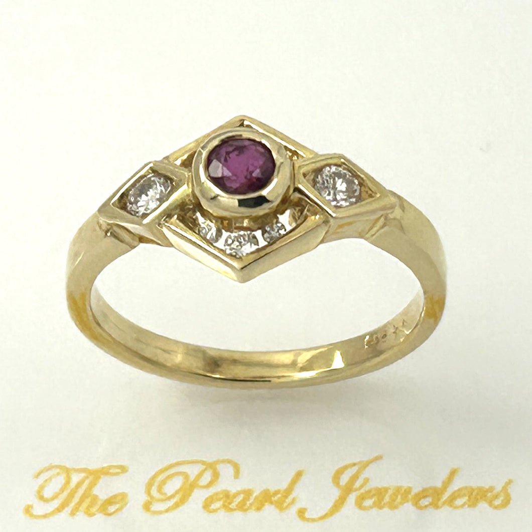 14K Yellow Gold Bezel Ruby & Channel Diamond Ring