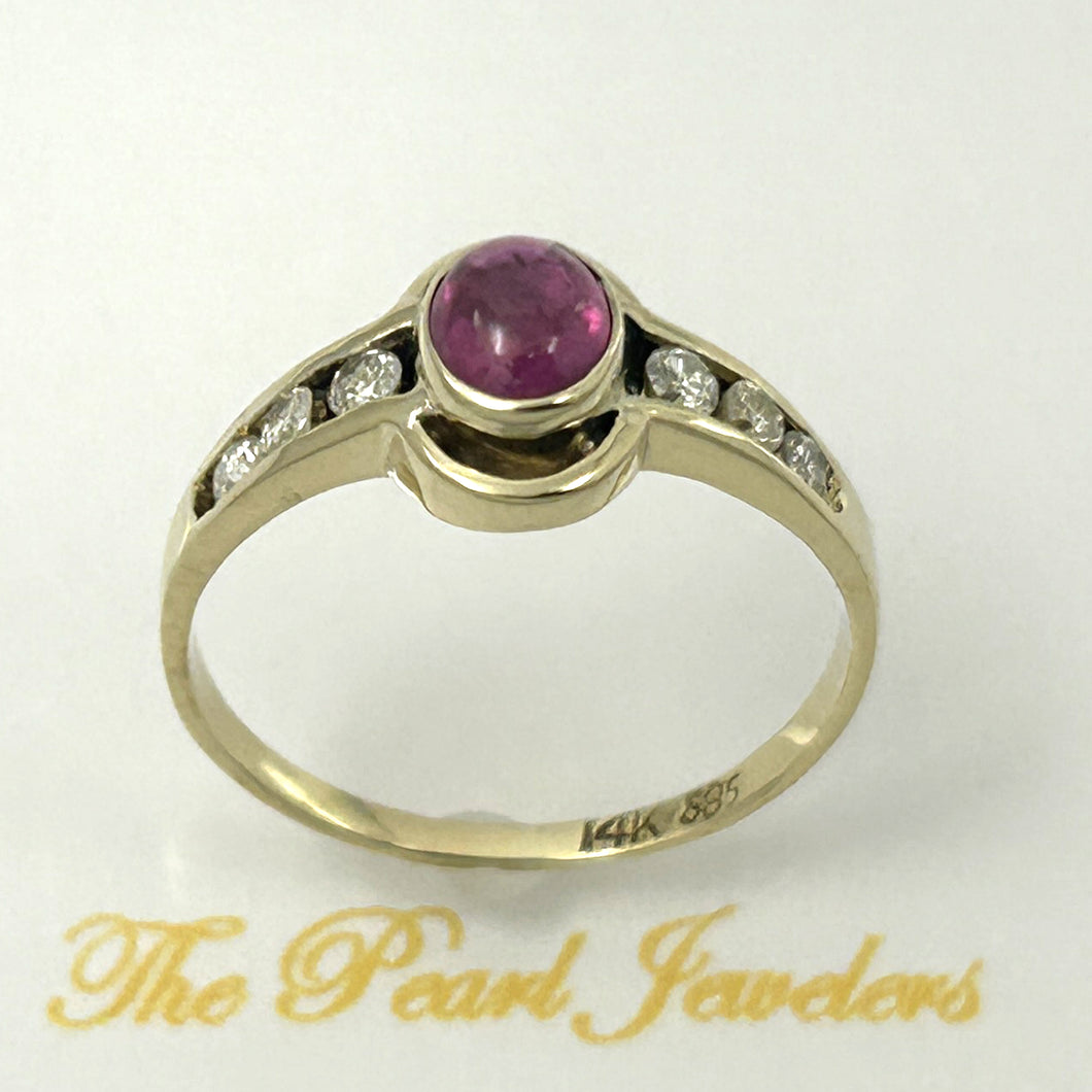 14K Yellow Gold Ruby & Diamond Bezel Solitaire Ring
