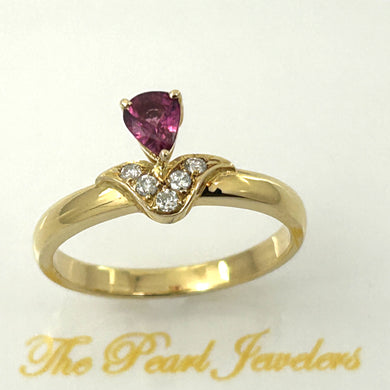 14K Yellow Gold Pear Ruby & Diamond Solitaire Ring