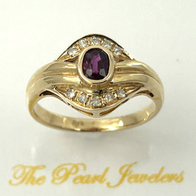 14K Yellow Gold Oval Ruby & Diamond Bezel Ring