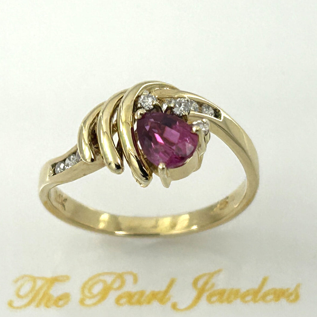 14K Yellow Gold Pear Ruby & Diamond Channel Ring