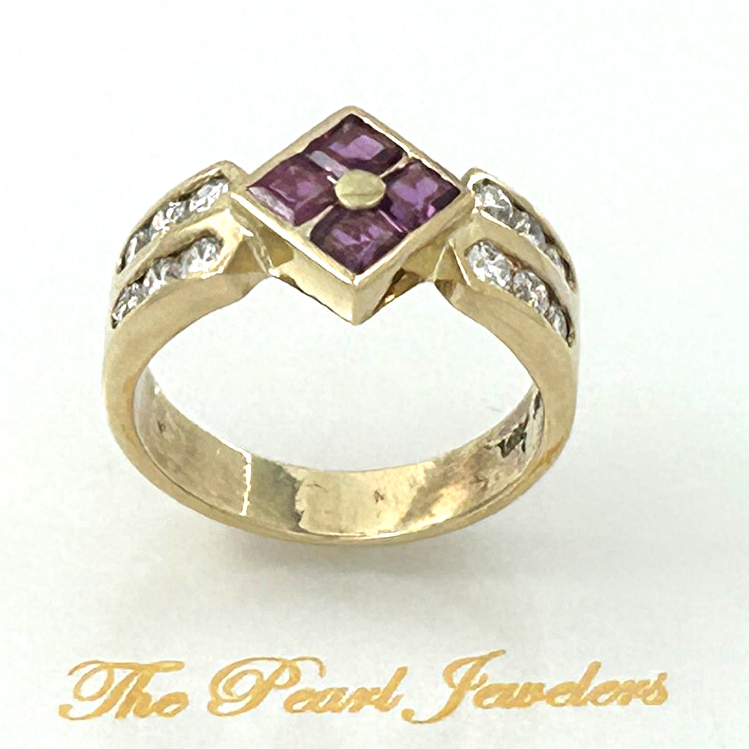 14K Yellow Gold Square Ruby & Diamond Channel Cocktail Ring