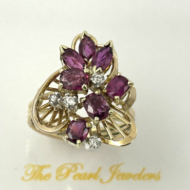 14K Yellow Gold Marquise & Oval Ruby Diamond Cocktail Ring