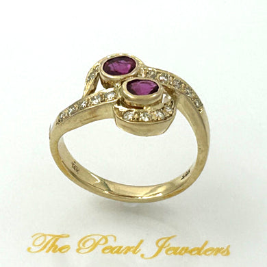 14K Yellow Gold Oval Ruby & Diamond Bezel Cocktail Ring