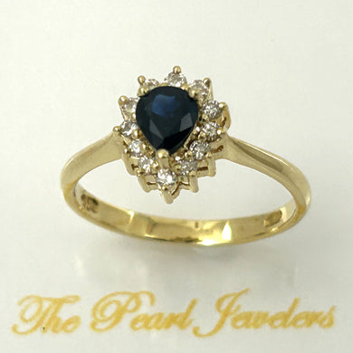 14K Yellow Gold Pear Sapphire & Diamond Solitaire Ring