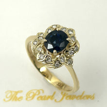 Load image into Gallery viewer, 3200691-14k-Yellow-Gold-Genuine-Diamond-Natural-Blue-Oval-Sapphire-Solitaire-Ring