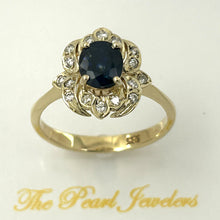 Load image into Gallery viewer, 3200691-14k-Yellow-Gold-Genuine-Diamond-Natural-Blue-Oval-Sapphire-Solitaire-Ring