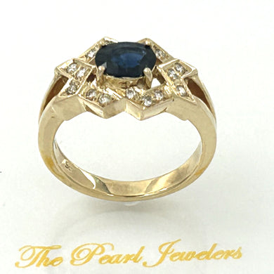14K Yellow Gold Oval Sapphire & Diamond Band Ring