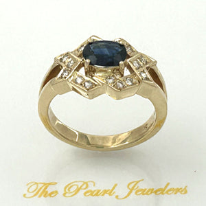 3200701-14kt-Gold-Genuine-Diamond-Natural-Blue-Oval-Sapphire-Band-Ring