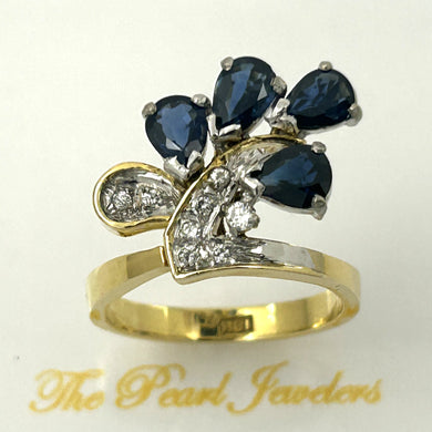 18K Two-Tone Gold Pear Sapphire & Diamond Cocktail Ring