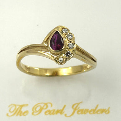 18K Yellow Gold Pear Ruby & Diamond Solitaire Ring
