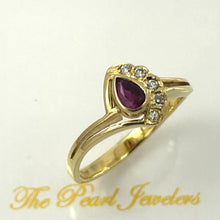 Load image into Gallery viewer, 3200752-Genuine-Diamond-Natural-Red-Pear-Ruby-18k-Solid-Yellow-Gold-Solitaire-Ring