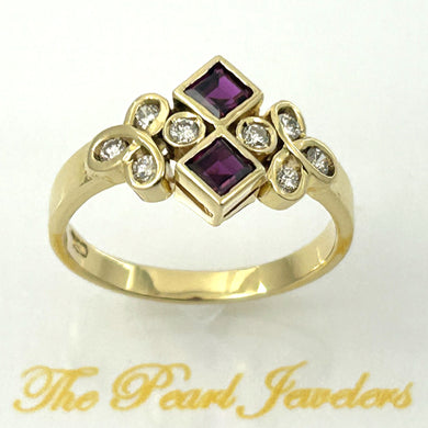 18K Yellow Gold Square Ruby & Diamond Cocktail Ring