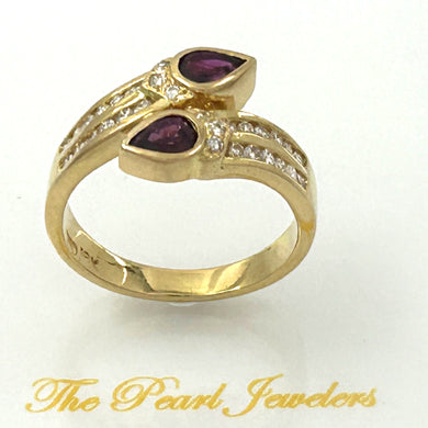 18K Yellow Gold Pear Ruby & Diamond Channel Cocktail Ring
