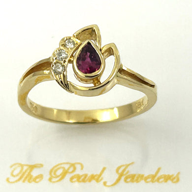 18K Yellow Gold Pear Ruby & Diamond Cocktail Ring
