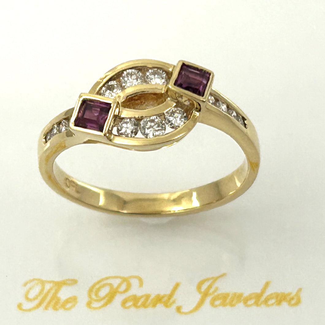 18K Yellow Gold Square Ruby & Diamond Cocktail Ring