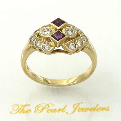 18K Yellow Gold Square Ruby & Diamond Bar Ring