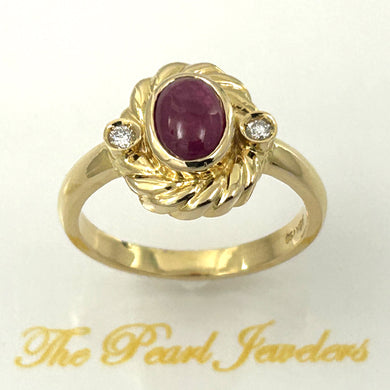 18K Yellow Gold Cabochon Ruby & Diamond Solitaire Ring