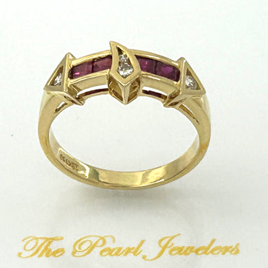 18K Yellow Gold Square Ruby & Diamond Cocktail Ring