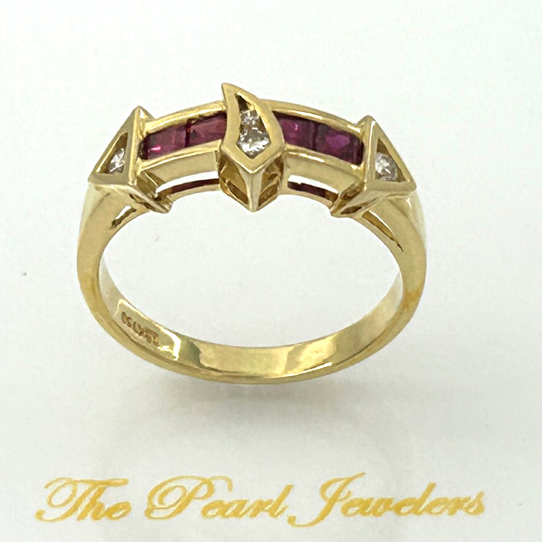 18K Yellow Gold Square Ruby & Diamond Cocktail Ring