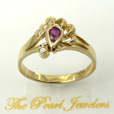 18K Yellow Gold Pear Ruby & Diamond Cocktail Ring