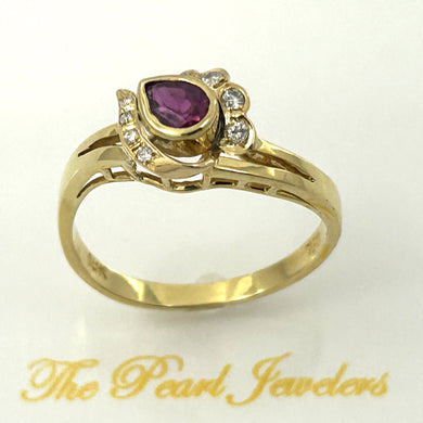 18K Yellow Gold Pear Ruby & Diamond Bezel Ring