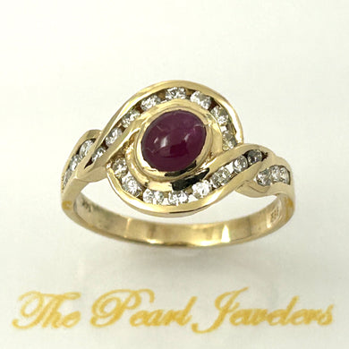 14K Yellow Gold Cabochon Ruby & Diamond Cocktail Ring