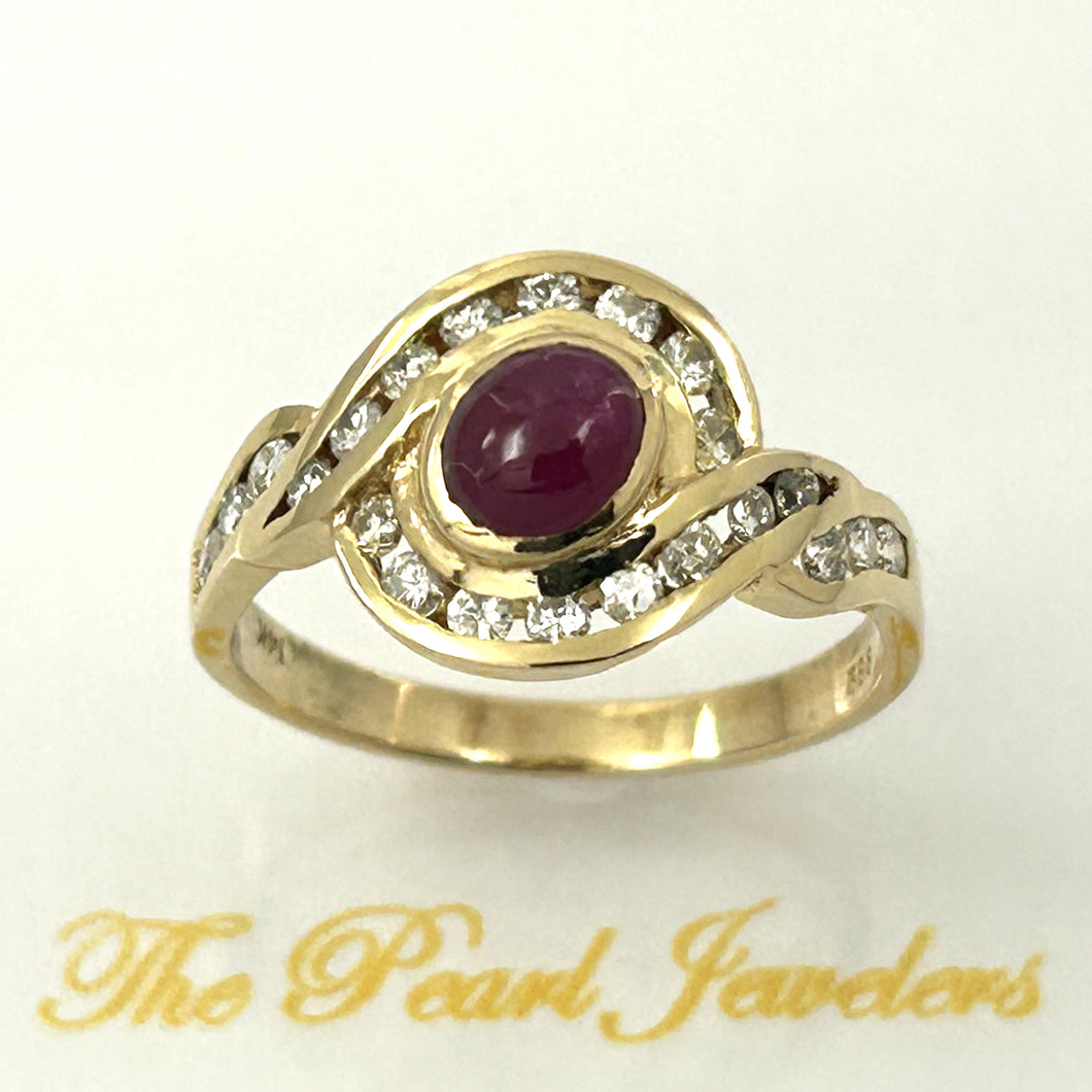 14K Yellow Gold Cabochon Ruby & Diamond Cocktail Ring