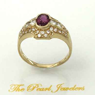 14K Yellow Gold Oval Ruby & Diamond Cocktail Ring