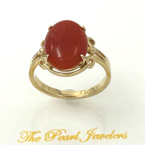 3201032 BEAUTIFUL UNIQUE GENUINE NATURAL RED CORAL 14K GOLD ORNATE RING