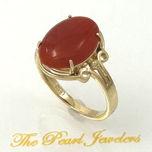 3201032 BEAUTIFUL UNIQUE GENUINE NATURAL RED CORAL 14K GOLD ORNATE RING