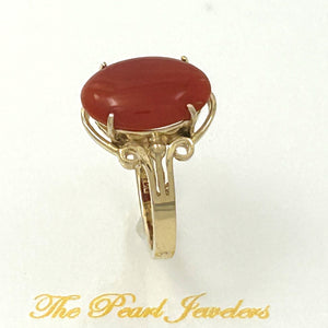 3201032 BEAUTIFUL UNIQUE GENUINE NATURAL RED CORAL 14K GOLD ORNATE RING