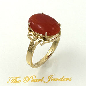 3201032 BEAUTIFUL UNIQUE GENUINE NATURAL RED CORAL 14K GOLD ORNATE RING