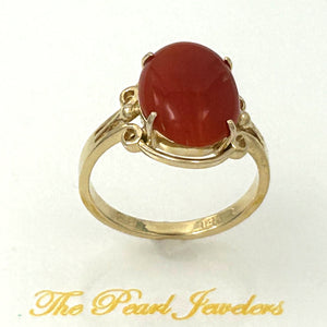 3201032 BEAUTIFUL UNIQUE GENUINE NATURAL RED CORAL 14K GOLD ORNATE RING