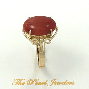 3201033 GENUINE NATURAL RED CORAL BEAUTIFUL UNIQUE 14K GOLD ORNATE RING