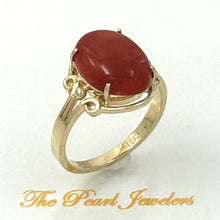 Load image into Gallery viewer, 3201033 GENUINE NATURAL RED CORAL BEAUTIFUL UNIQUE 14K GOLD ORNATE RING