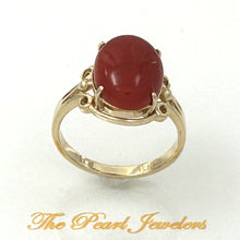 Load image into Gallery viewer, 3201034-Beautiful-Unique-Genuine-Natural-Red-Coral-14K-Solid-Gold-Ornate-Ring