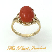 Load image into Gallery viewer, 3201036-A-Simple-Yet-Elegant-Oval-Natural-Red-Coral-14K-Solid-Gold-Ornate-Ring