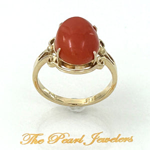 3201036-A-Simple-Yet-Elegant-Oval-Natural-Red-Coral-14K-Solid-Gold-Ornate-Ring