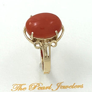 3201036-A-Simple-Yet-Elegant-Oval-Natural-Red-Coral-14K-Solid-Gold-Ornate-Ring