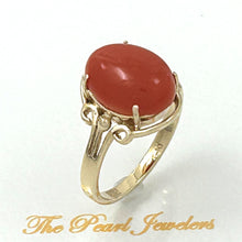 Load image into Gallery viewer, 3201036-A-Simple-Yet-Elegant-Oval-Natural-Red-Coral-14K-Solid-Gold-Ornate-Ring