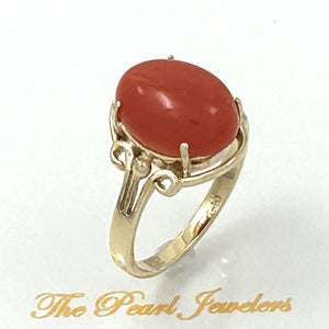 3201036-A-Simple-Yet-Elegant-Oval-Natural-Red-Coral-14K-Solid-Gold-Ornate-Ring