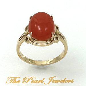 3201036-A-Simple-Yet-Elegant-Oval-Natural-Red-Coral-14K-Solid-Gold-Ornate-Ring