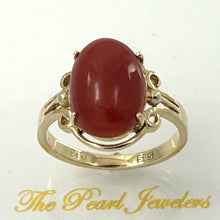 Load image into Gallery viewer, 3201037-Simple-Yet-Elegant-14K-Solid-Yellow-Gold-Natural-Red-Coral-Ornate-Ring