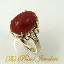 Load image into Gallery viewer, 3201037-Simple-Yet-Elegant-14K-Solid-Yellow-Gold-Natural-Red-Coral-Ornate-Ring