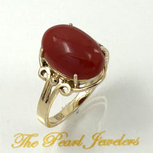 Load image into Gallery viewer, 3201037-Simple-Yet-Elegant-14K-Solid-Yellow-Gold-Natural-Red-Coral-Ornate-Ring