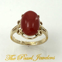 Load image into Gallery viewer, 3201037-Simple-Yet-Elegant-14K-Solid-Yellow-Gold-Natural-Red-Coral-Ornate-Ring