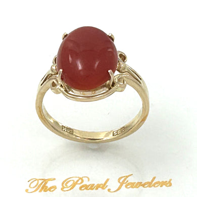 3201038-A-Simple-Yet-Elegant-Oval-Natural-Red-Coral-14K-Solid-Gold-Ornate-Ring