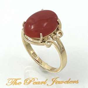 3201038-A-Simple-Yet-Elegant-Oval-Natural-Red-Coral-14K-Solid-Gold-Ornate-Ring